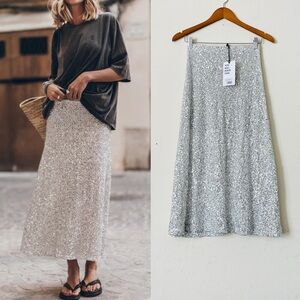 MIKUTA XS The Ligth High RiseLong Sequin Skirt in silver